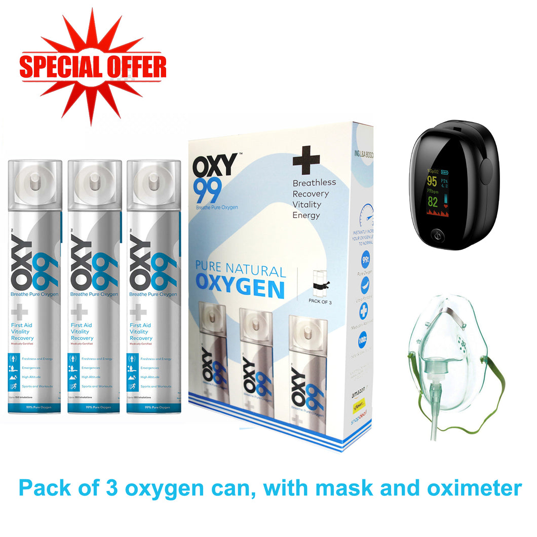 OXY99 Pocket oxygen kit ( Pack of 3 can with one oximeter, and mask) ING. BOSCHI ITALY